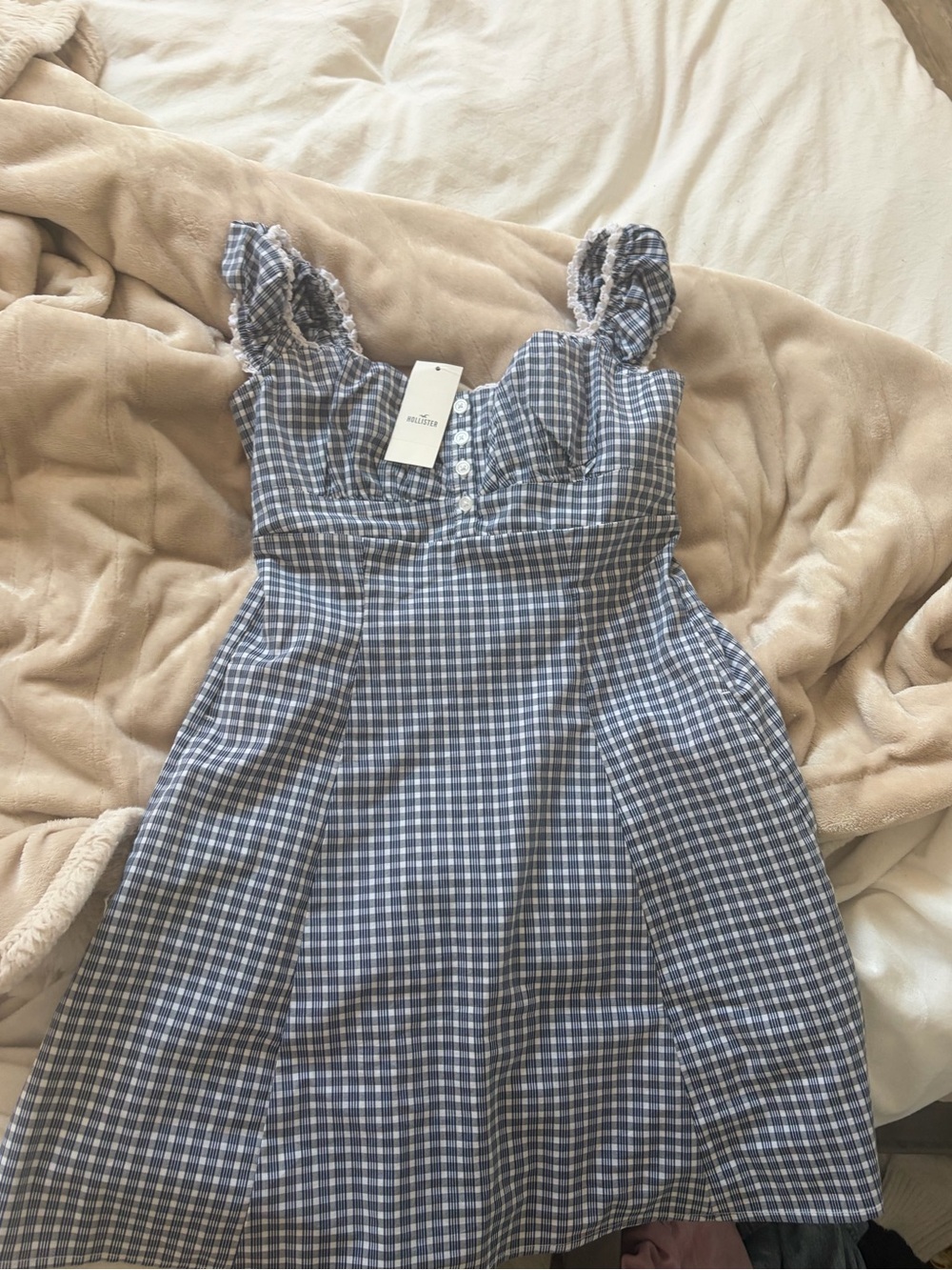 Hollister Blue Gingham Ruffle-Strap Mini Dress
